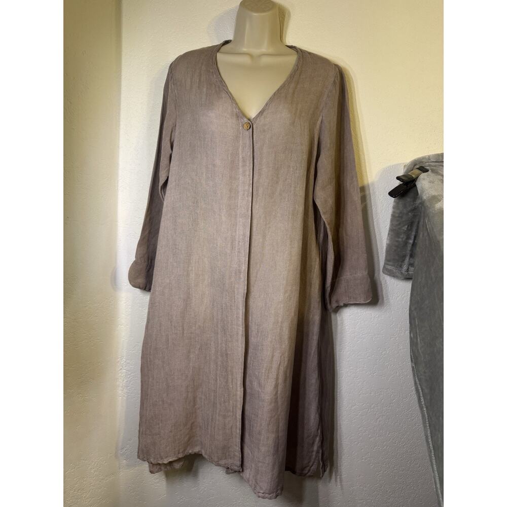 Dolma Linen Duster Womens M Oversized Taupe Lagenlook Long Jacket Boho India - Picture 14 of 14